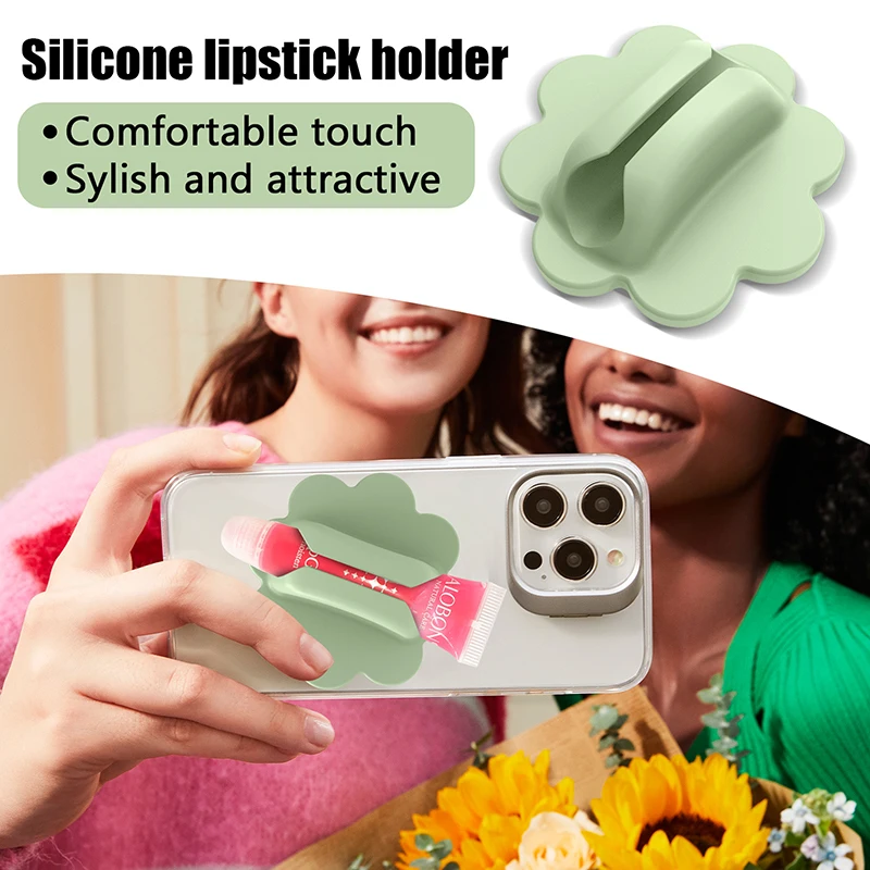 Silicone Phone Lipstick Holder With Mirror Mobile Phone Case Lip Glaze Back Stick Holder Accessories Stick Protective Case