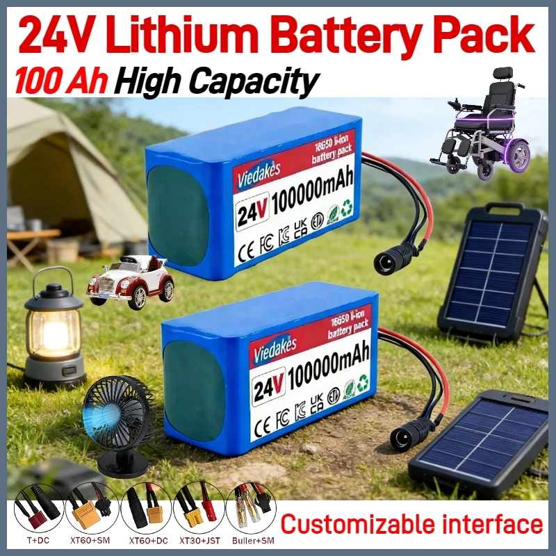 

High capacity 7S3P 24V 100Ah Lithium Battery for Wheelchairs 21700 100000mAh Rechargeable Pack with 29.4V 2A Fast Charger