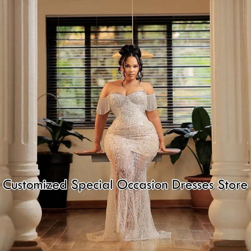 فساتين حفلة موسيقية شفافة 2026 بأكمام طويلة مطرز بالخرز فستان حورية البحر للفتيات السود فساتين سهرة أفريقية مخصصة #2