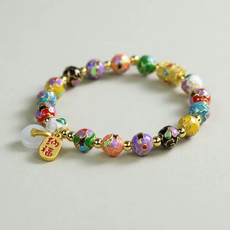 Cloisonné Enamel Ethnic Fortune Bracelet Artisan Woven Cultural Heritage Gift Adjustable Spiritual Abundance Contemporary Design