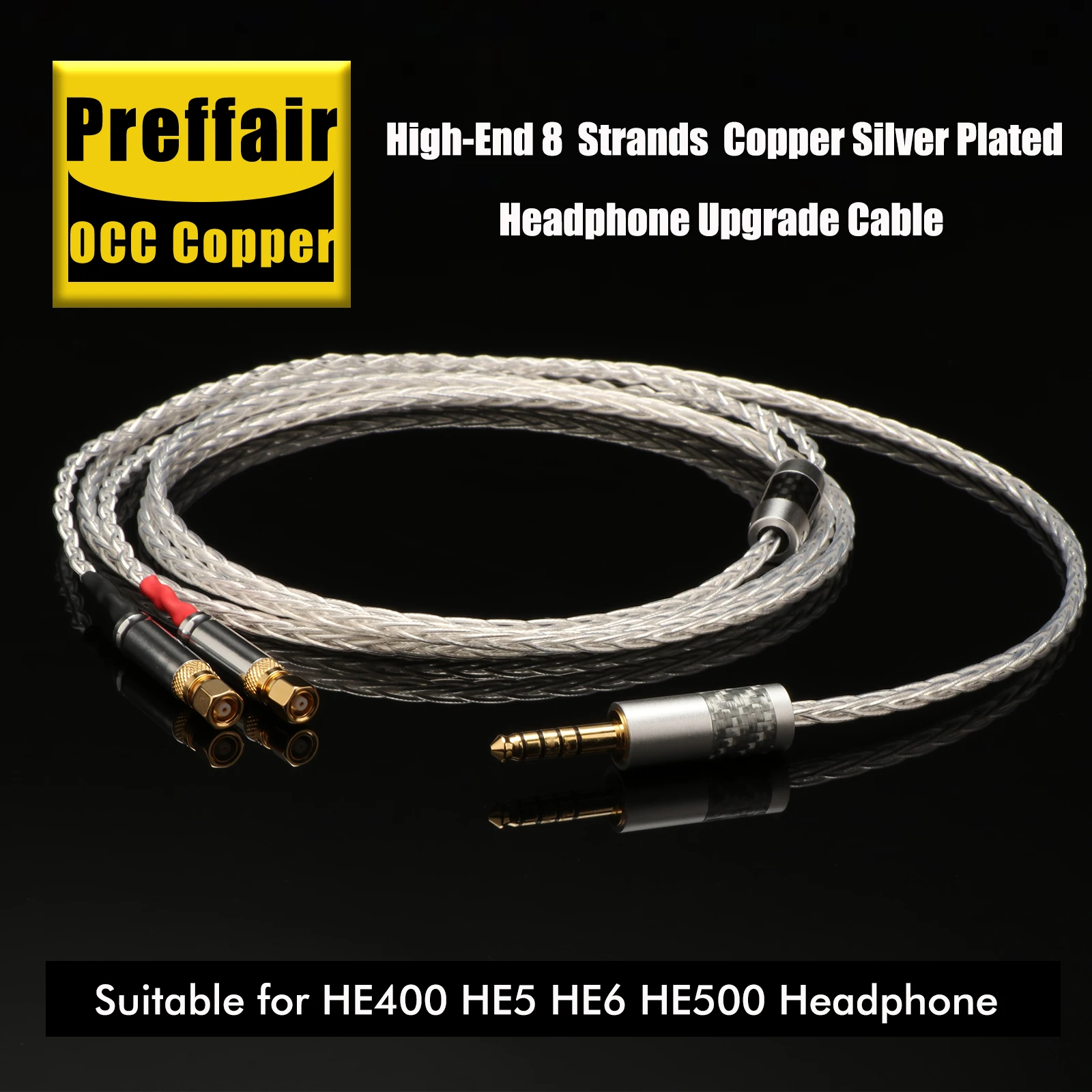 Preffair Hifi 8 Strand OCC Silver Plated Audio Headphone Cable Adapter Cable Upgraded Cable Pure Sound for Ipad/Laptop/Phone