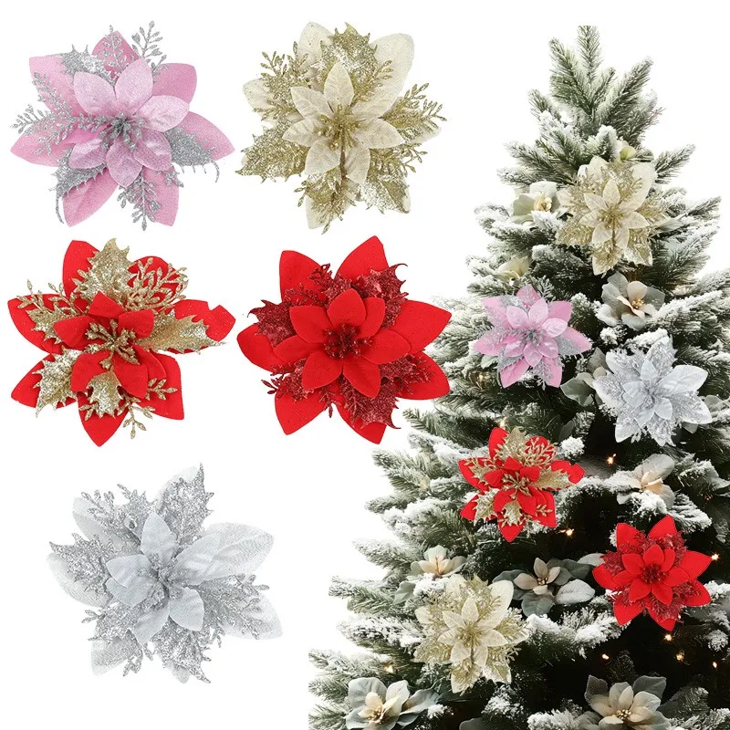 

5/10PCS 12.5CM Artificial Flowers Christmas Ornament Xmas Tree Hanging Decor Flower Navidad New Year Gifts Christmas Decorations