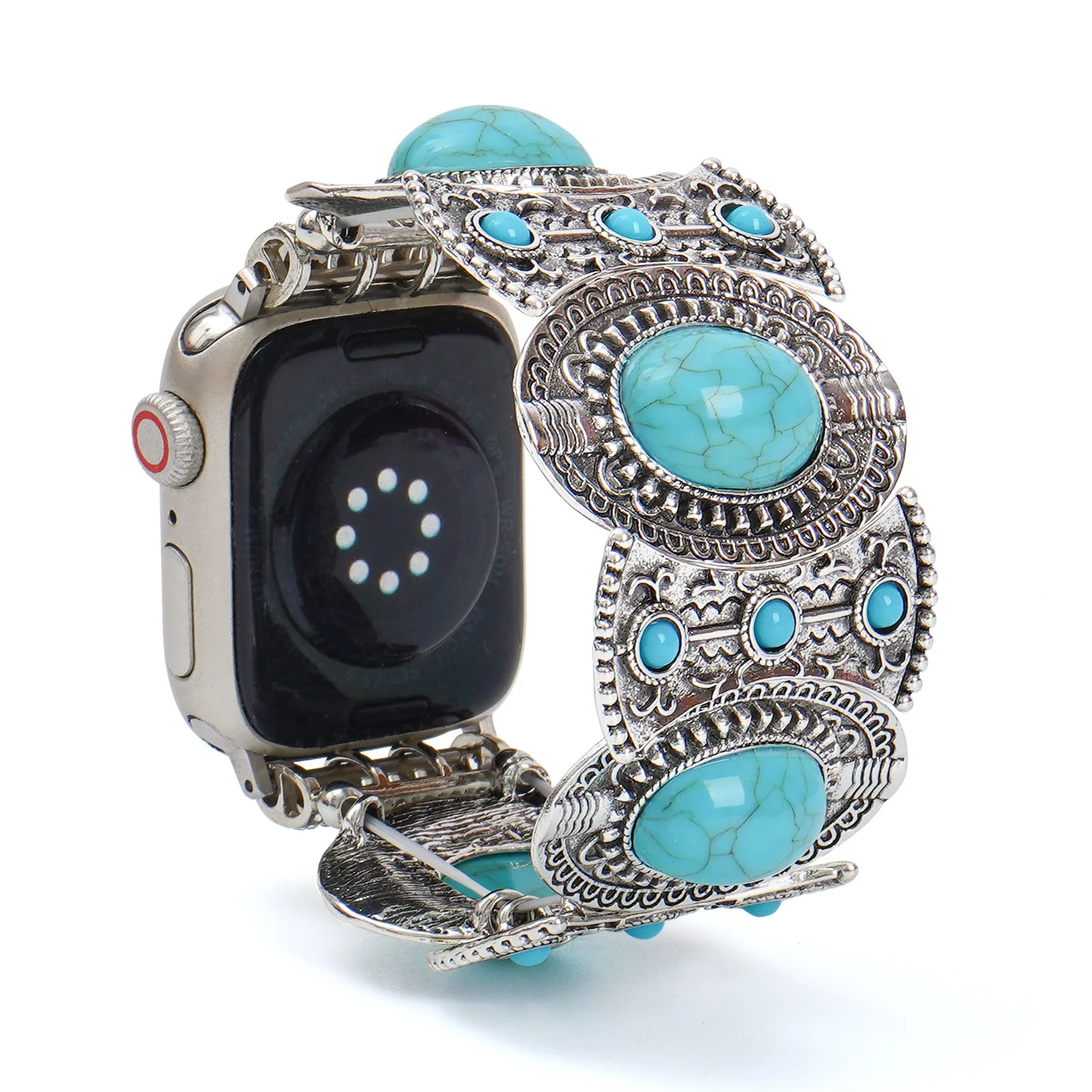 Hot High Quality Metal Strap for Apple iWatch Accessories Retro Vintage Vacation Style Turquoise Bead Women's Watch Bands