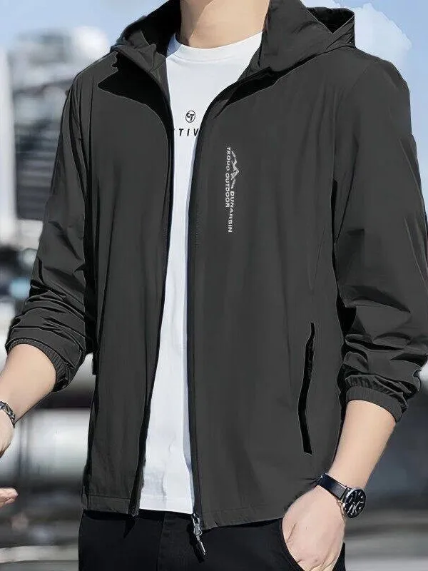 Outdoor Running Ice Silk UV Protection Clothing Men's Summer Lightweight Loose Hooded Shirt Breathable Polyester Fiber