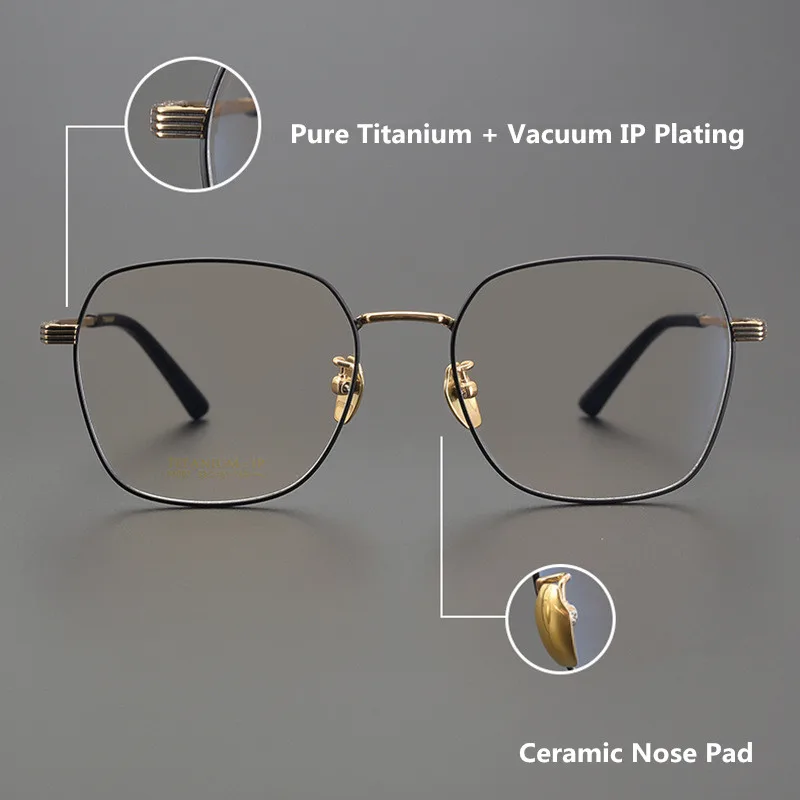 Pure Titanium Glasses Frame Men Women Fashion Square Full Rim Eyeglasses Unique Design Gold Black Color Spectacle Eyewear Oculos