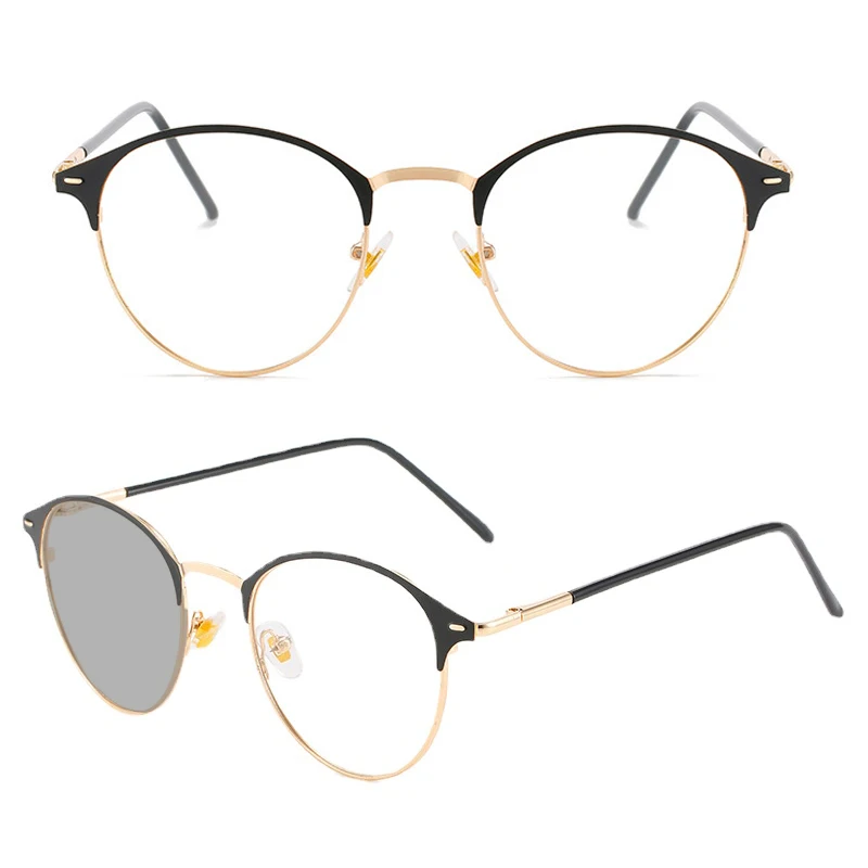Photochromic Sun Glasses Retro Round Frame Glasses Metal Frame Color Changing Glasses