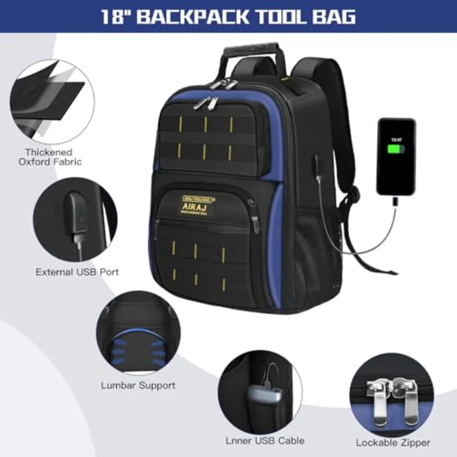 21 حقيبة أدوات المتداول مع عجلات 18 أداة حقيبة الظهر مجموعة قابل للتعديل تصغير مقبض مقاوم للماء أداة حقيبة أداة على ظهره الثقيلة Du #5