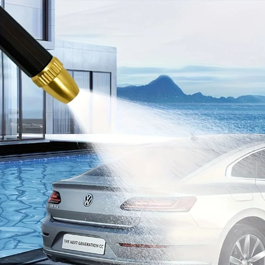 Black Gold High Pressure Car Wash Gun Set with Foam Pot Black Retractable Hose Brass Connector