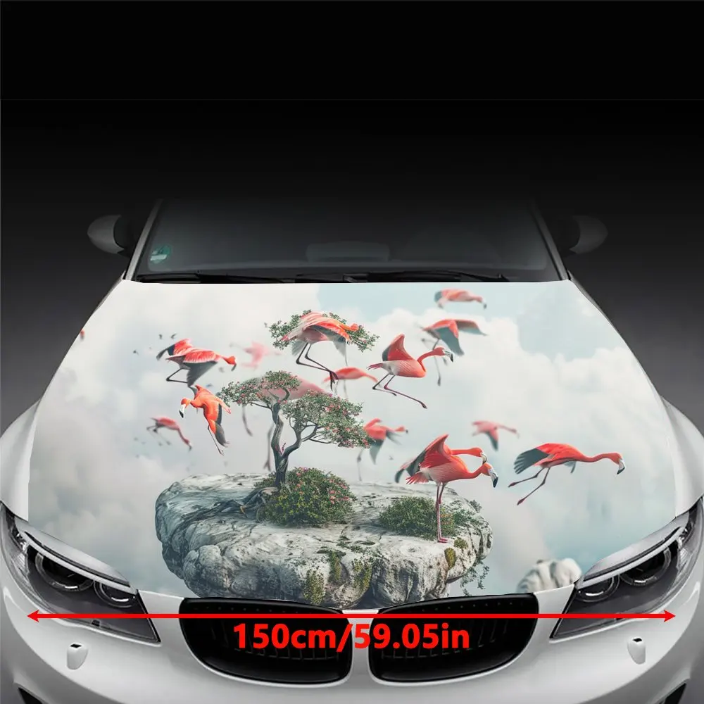 Flamingos Soaring in The Sky Print Car Hood Wrap Color Vinyl Sticker Truck Graphic Bonnet DIY Auto Accessories Decoration Decal