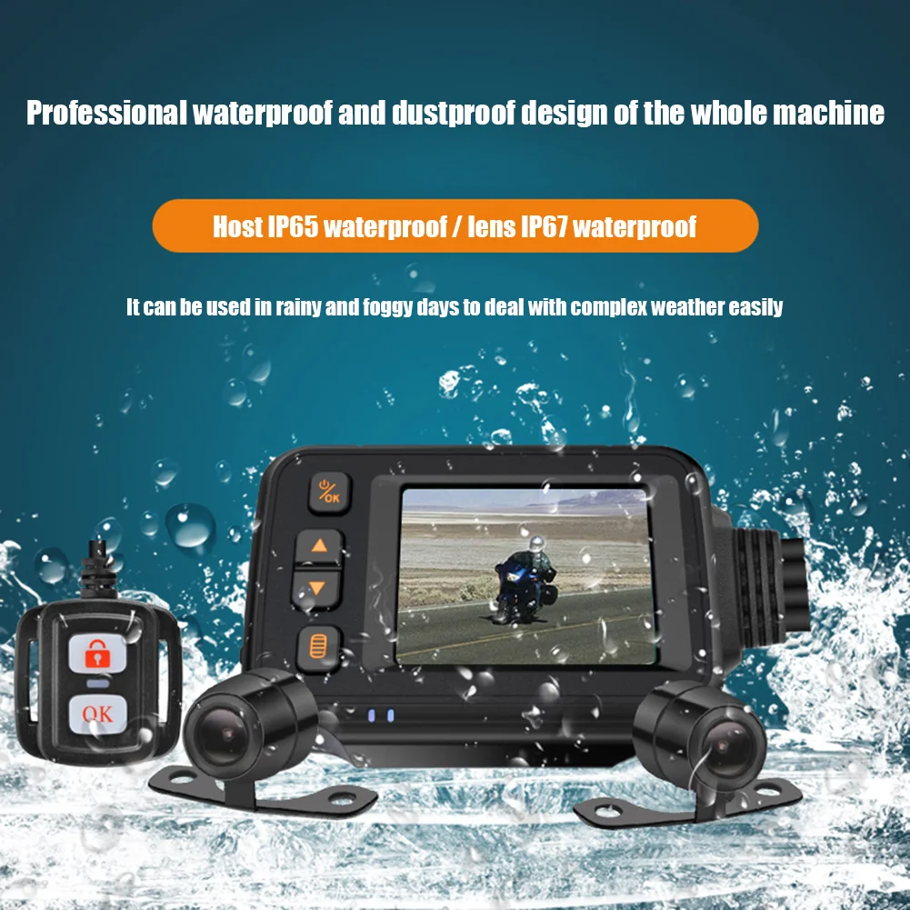 Motorcycle Driving Recorder HD 1080P Front Rear View Video Recorder IP65 Waterproof Motorcycle Camera Parking Monitor