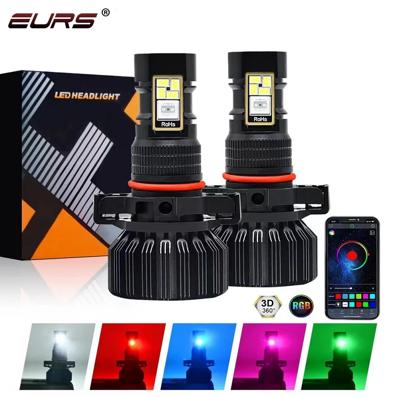 EURS 15000LM H11 RGB Automotive LED Headlamp APP Bluetooth Control LED H10 H8 H9 HB3 HB4 9005 9006 LED Headlamp Color Fog Lamp