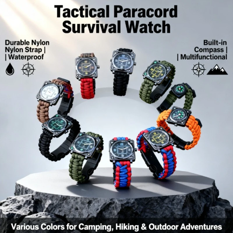 

EDC Survival Watch - Multi-Function Outdoor Gear with Whistle, Firestarter & Compass, Essential Tool for Mountaineering Camping