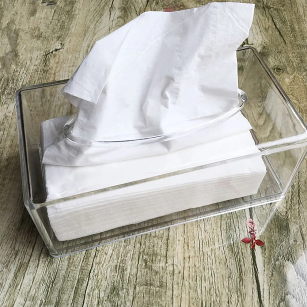 Acrylic Clear Tissue Box Desktop Paper Storage Container with Easy Pull Design Modern Minimalist Decor for Living Room Office