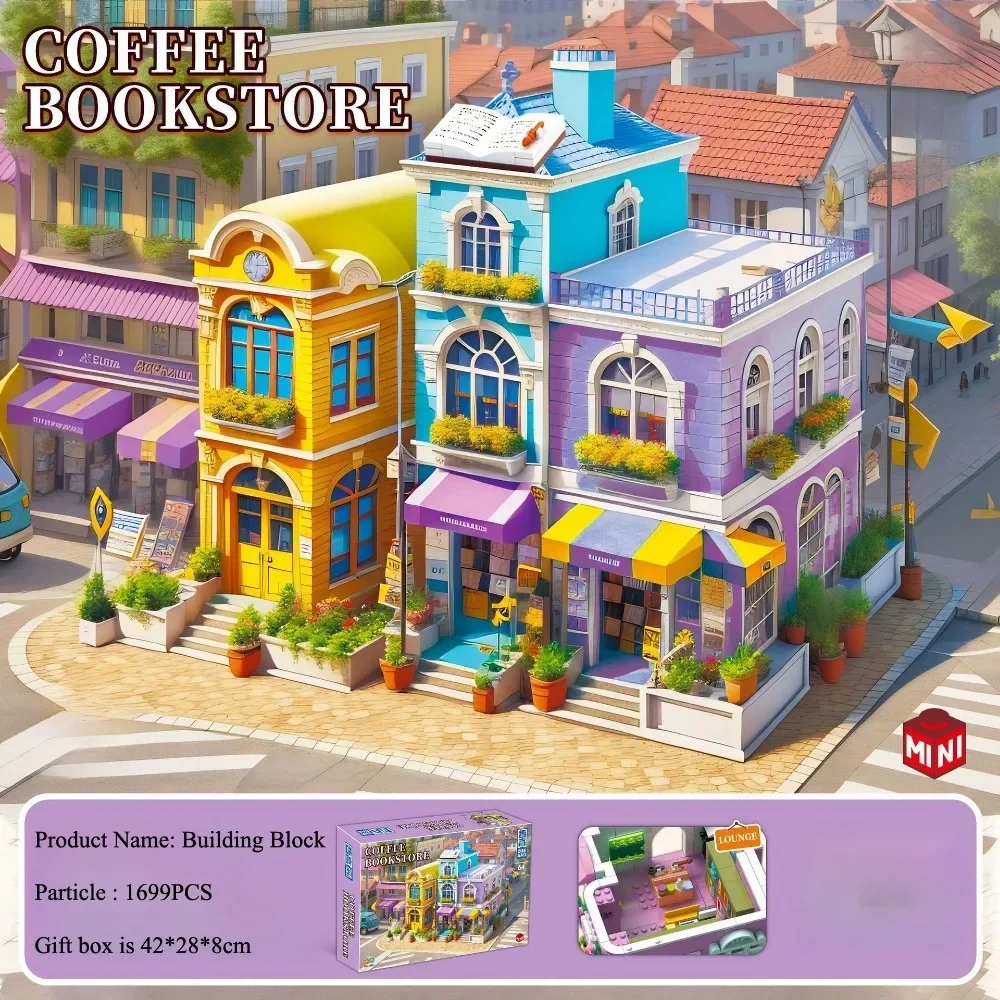 

Creative City Street View Coffee Bookstore Model Building Blocks Figures Streetscape Assemble Coffee Bricks Toys for Kids Gifts