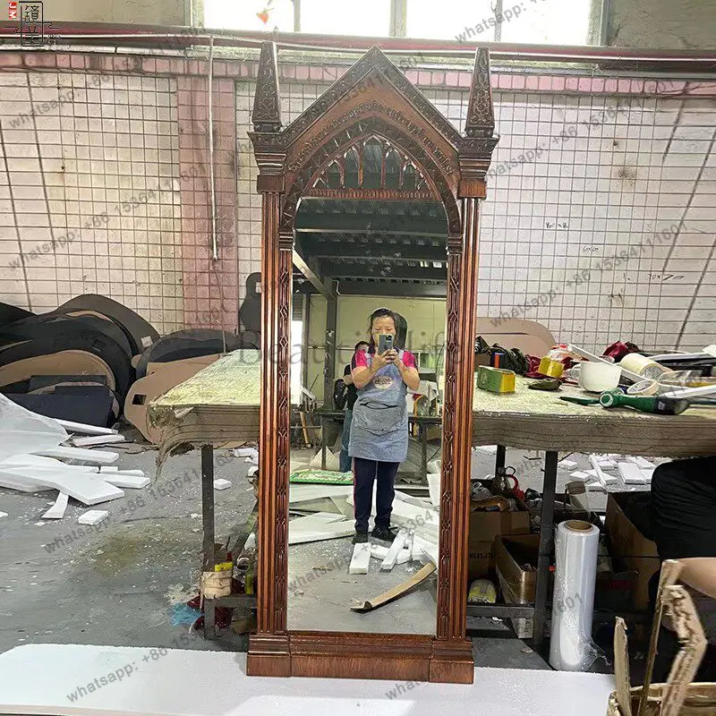 Floor-to-ceiling full-body mirror American retro living room home medieval dressing mirror