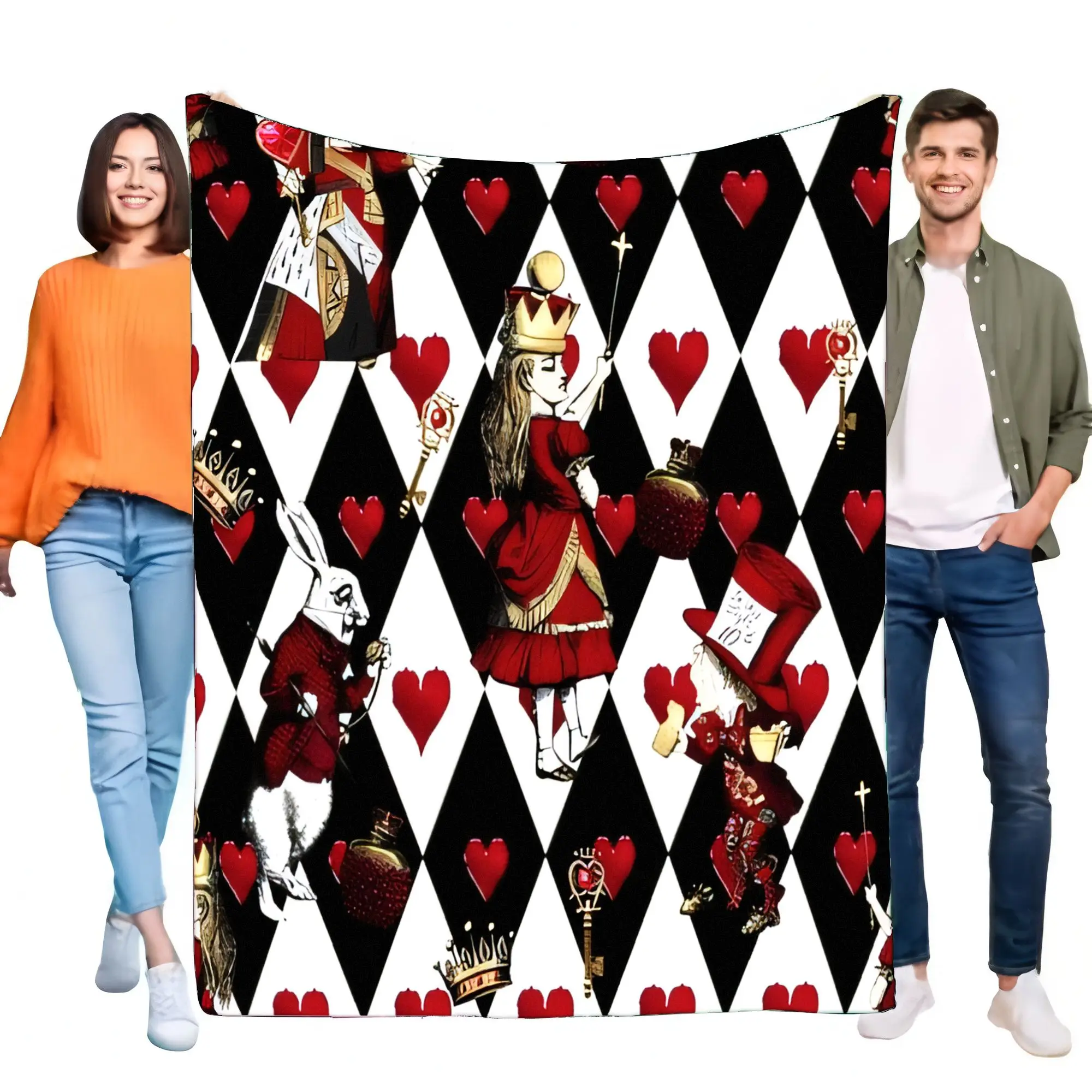 Alice in Wonderland Blanket Soft Cozy Throw with Hearts Design for Bed Sofa, Lightweight and Warm, Perfect Birthday Gift for Fan