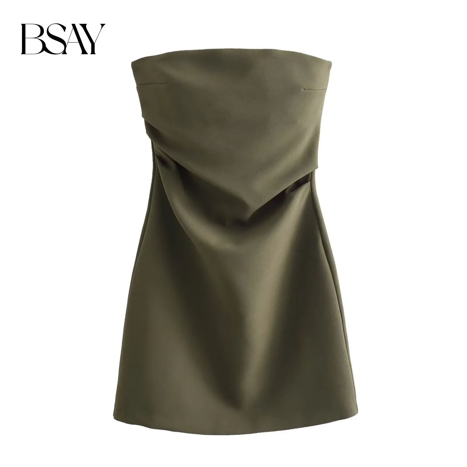 Bsay moda feminina sexy voltar zíper cor sólida plissados sem alças mini vestido chique feminino sem mangas vestidos de noite mujer