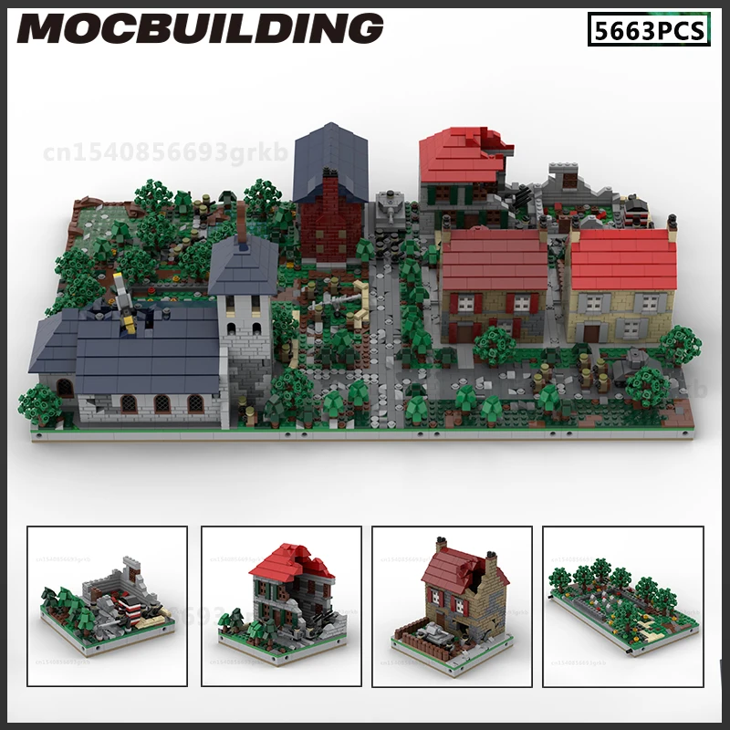 MOC Building Blocks Modern Military Battlefield War scene Broken House mattoni fai da te modello regalo di natale regali di compleanno giocattoli