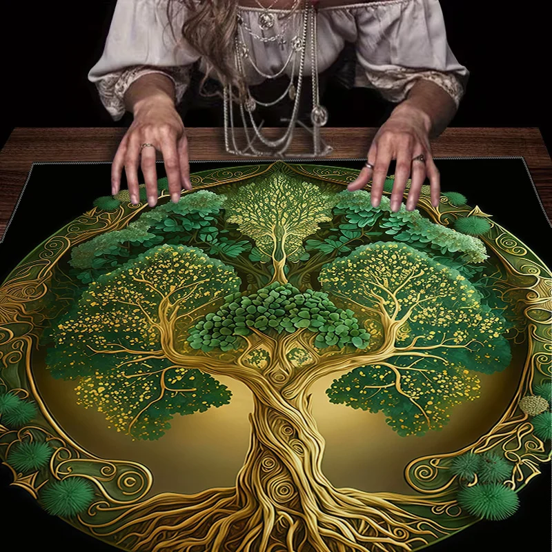 Mystical Tree of Life Tarot Altar Cloth, Moon‑Phase Square Mat for Meditation, Astrology,Chess Board,Reading, Party & Home Decor