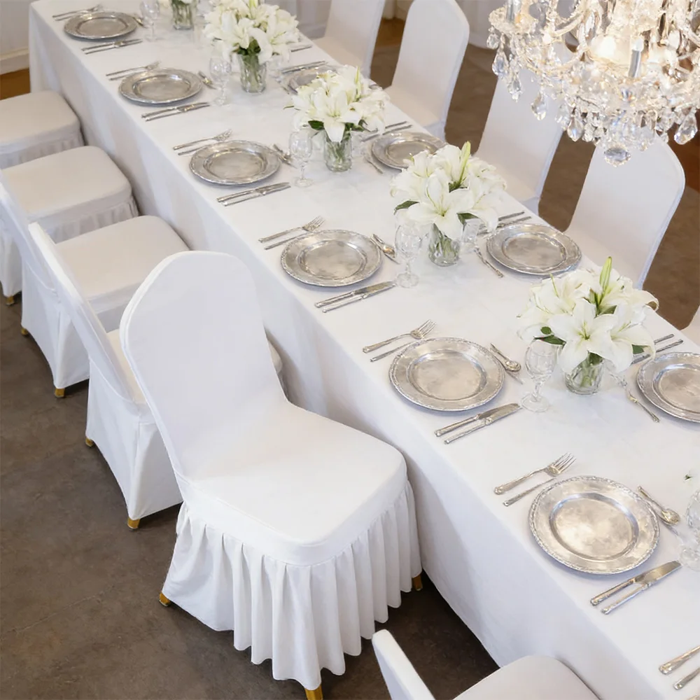 1/6/8/10/50/100 Pcs Stretch Spandex Plain Chair Cover Skirt Cloth For Hotel Banquet Wedding Party Event Dining Seat Decoration