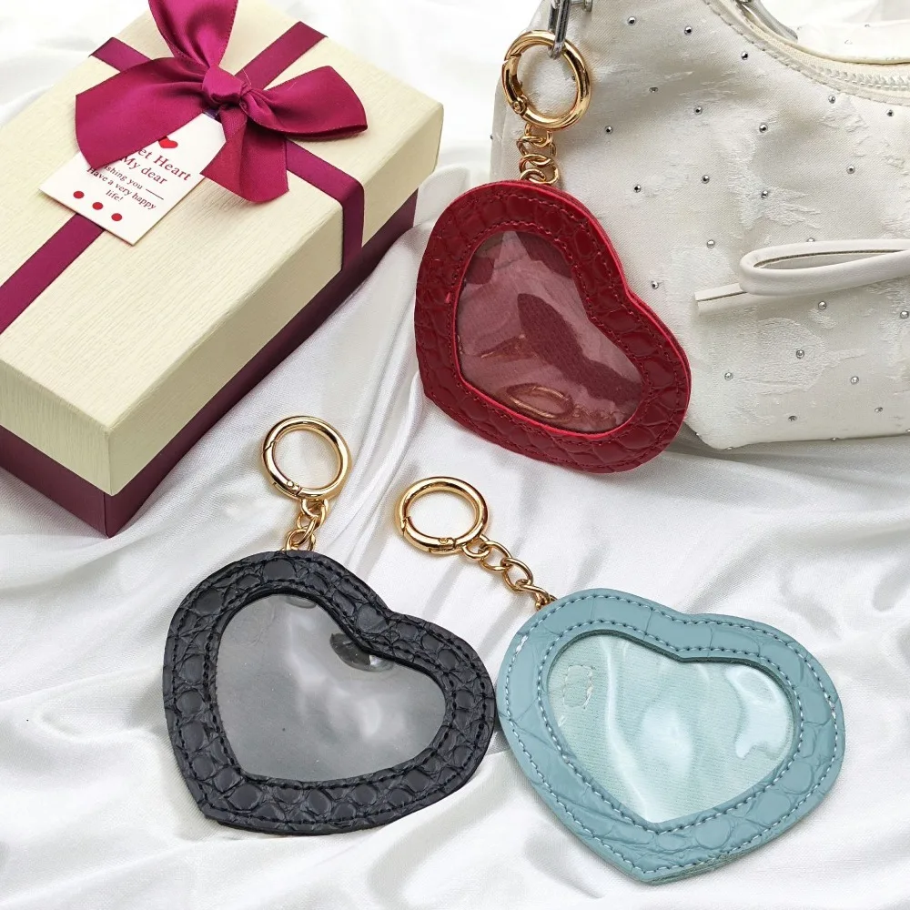 Cartoon Badge Holder Keychian Cute Heart Shape Star Anime Peripheral Pendant Keyring PU Leather Medal Display Protector Bag Gift