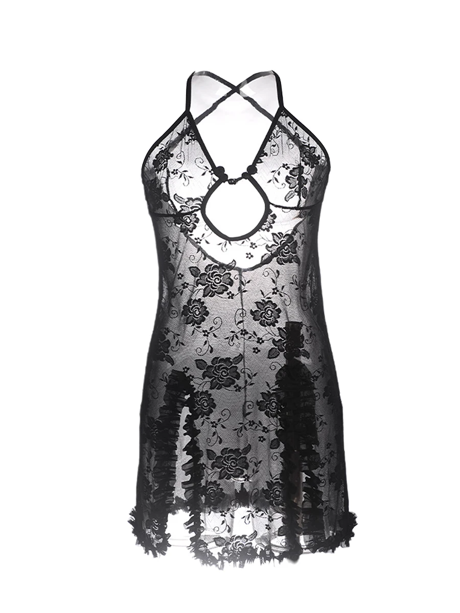 فستان لانجري نسائي في عيد الحب ، بدون أكمام ، بدون ظهر ، دانتيل شفاف ، فستان نوم زهري