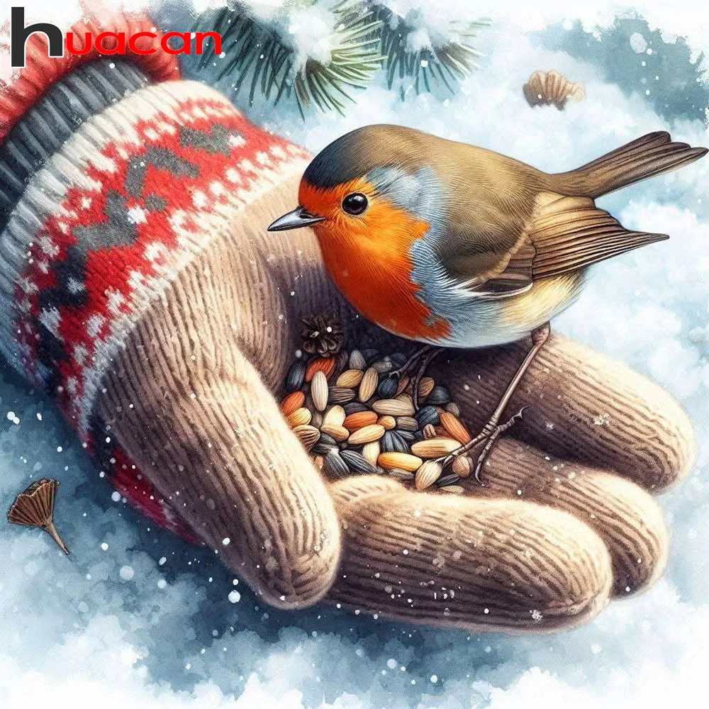 Huacan Neuheiten 2025, Diamantgemälde, Vogel, Winter, Diamantmosaik, Tierlandschaft, komplettes Set, Geschenk