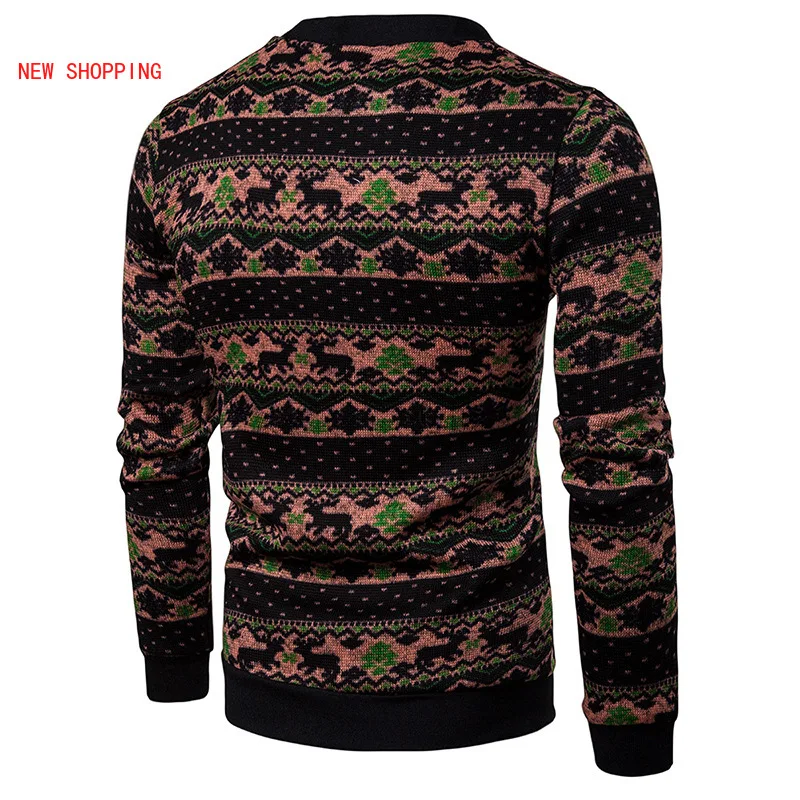 Giáng Sinh Áo Len Nam Mùa Đông Thường Ngày Len Nai Sừng Tấm Áo Dài In Phù Hợp Kéo Homme Cardigan Áo Thun Cổ Chui Casaco Masculino