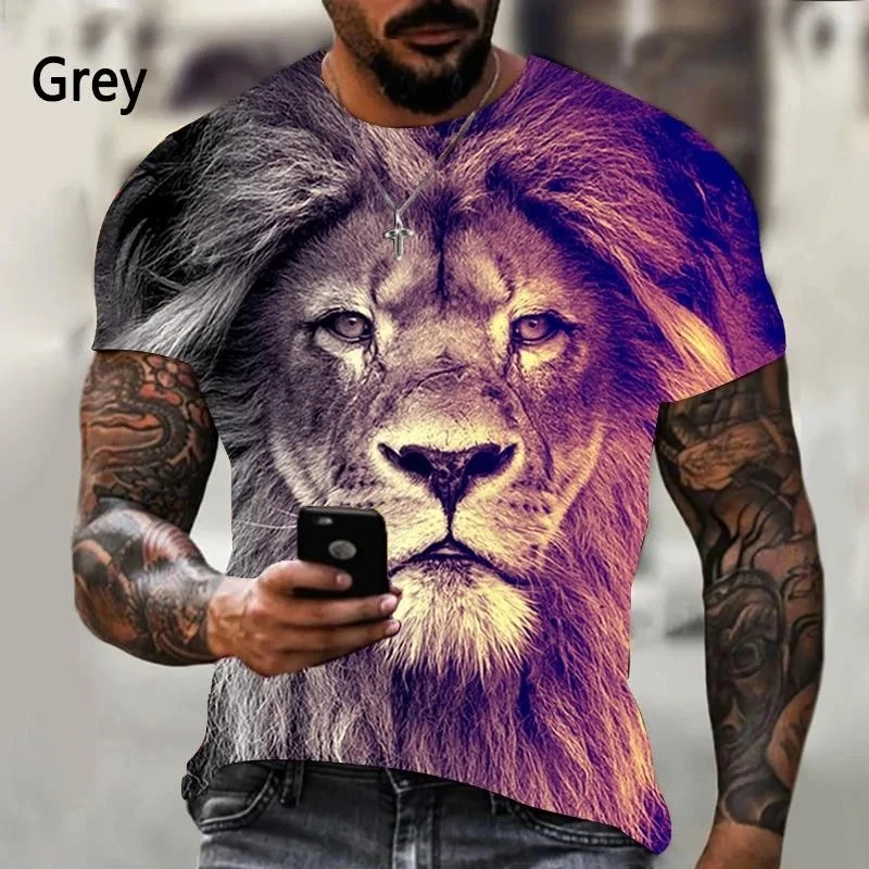 New Fashion Lion Pattern Printed Men's T-shirt Street Fashion Harajuku Round Neck Short Sleeve Large Comfortable Top