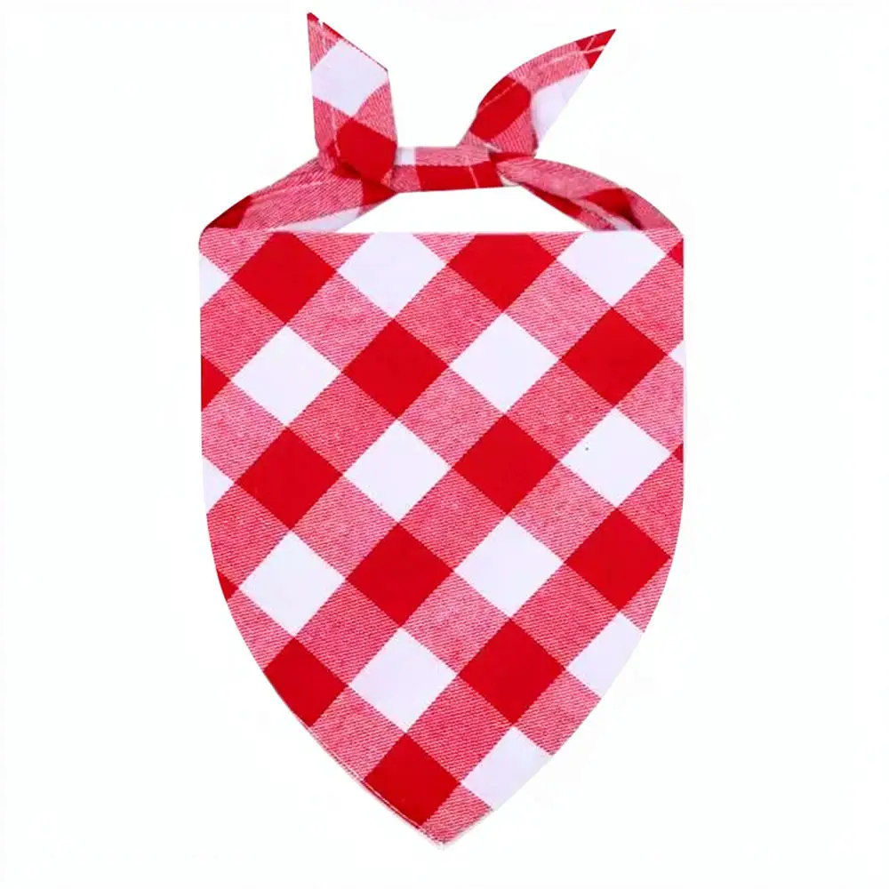 Cute Pet Bandana Scarf Plaid Pattern Dog Bib Soft Fabric Cat Neckerchief Adjustable Saliva Towel Breathable Puppy Neck Accessory