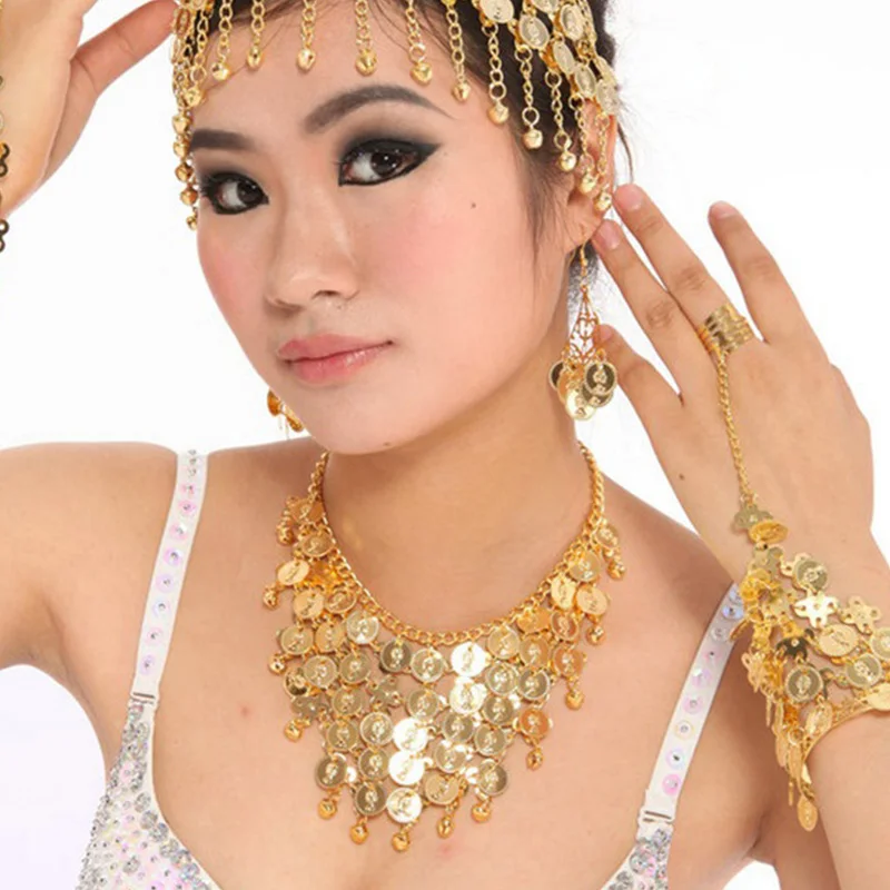 Buikdans Vintage Boheemse Danser Sieraden Sets Professionele Prestaties Dans Ketting Oorbellen Voor Vrouwen Etnische Accessoire