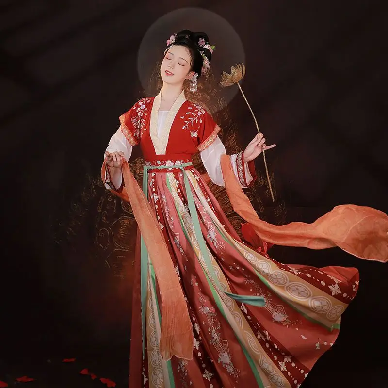 Original Hanfu Dress Set Ancient Chinese Style Floral Print Women Clothes Traditional Hanfu Dance Costumes Folk Fairy Dresses