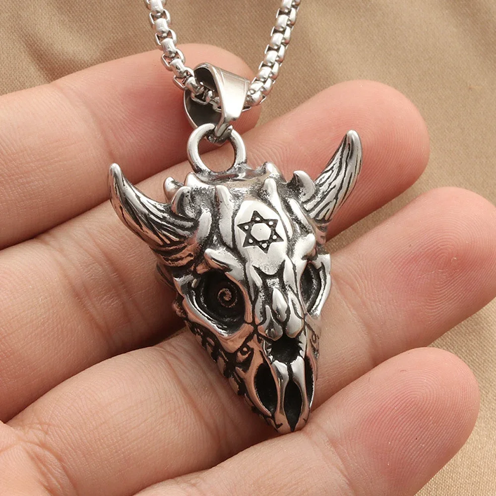 قلادة من الفولاذ المقاوم للصدأ برأس ماعز للرجال ، خمر ، فاسق ، هيب هوب ، ديفيد ، نجمة ، جمجمة ، مجوهرات قوطية ، هدايا ، 316L