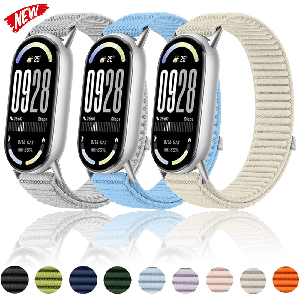 Nylon Geflochtenes Schlaufenarmband für Xiaomi Mi Band 10/9/8 Atmungsaktives Metallverschluss-Armband für Xiaomi Mi Band 10 Armband-Zubehör
