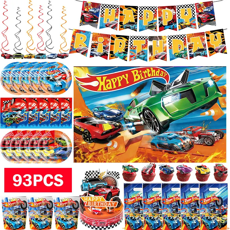Wheels Decoration Birthday Party Favors Hot Race Car Tableware Set Cup Plate Balloons Gift Bags Happy Banner Supplies Child Boys