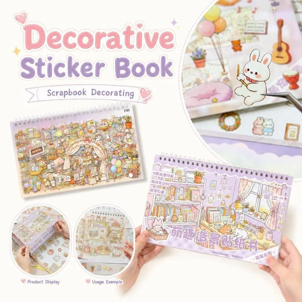 Self Adhesive Scene Building Sticker Book Printed Scenes Colorful Illustrations Paper Sticker Book Planner DIY