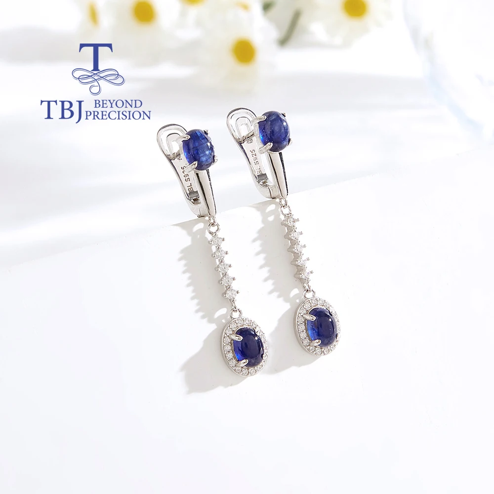 Luxury Rare September Birthstone Gemstone Natural Glass filled sapphire long earrings S925 silver elegant mystery gift for women