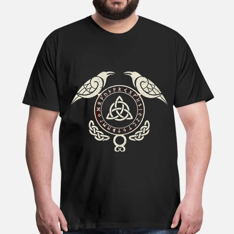 

Vegvisir Runes Odin's Huginn & Muninn Gift T-Shirt 0415 Viking Runes Norse Myths Graphic clothes 100% cotton All size tops