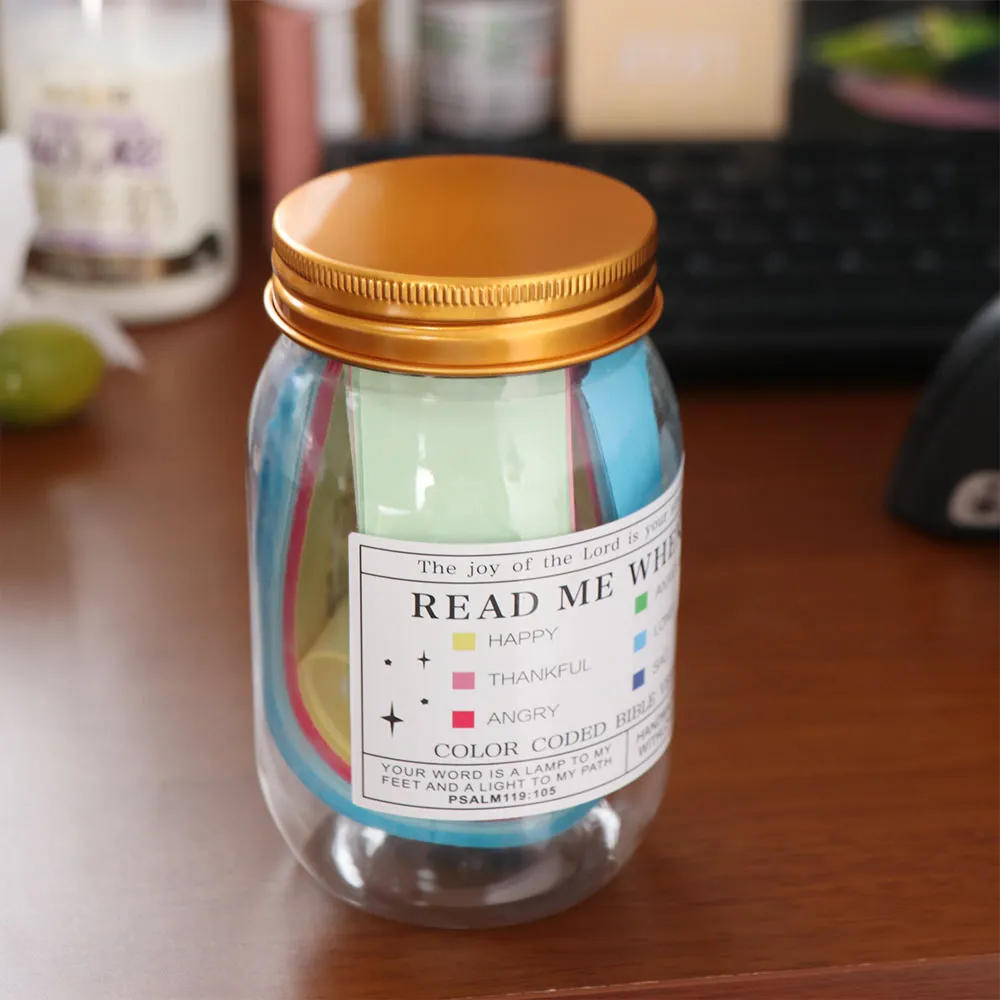 Creative Bible Verse Jar Bible Notes Colorful Cards Color Coded Gratitude Jar Paper with Lid Read Me When Bottle