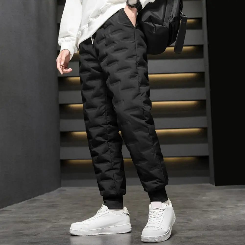 Men Cotton Trousers Work Pants Men's Waterproof Padded Winter Pants with Drawstring Waist Ankle-banded Design Outdoor Thermal