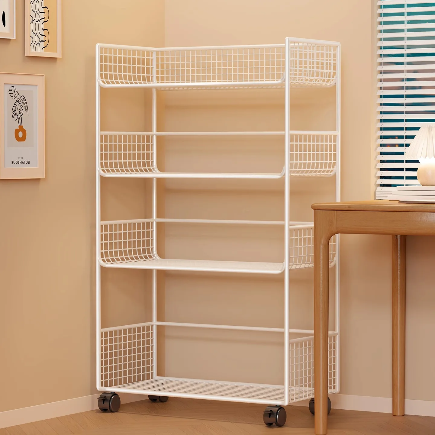 Office Desk Edge Floor To Ceiling Storage Rack Multi-layer Categorize Organize Small Bookshelf Against  Wall Movable Small Cart