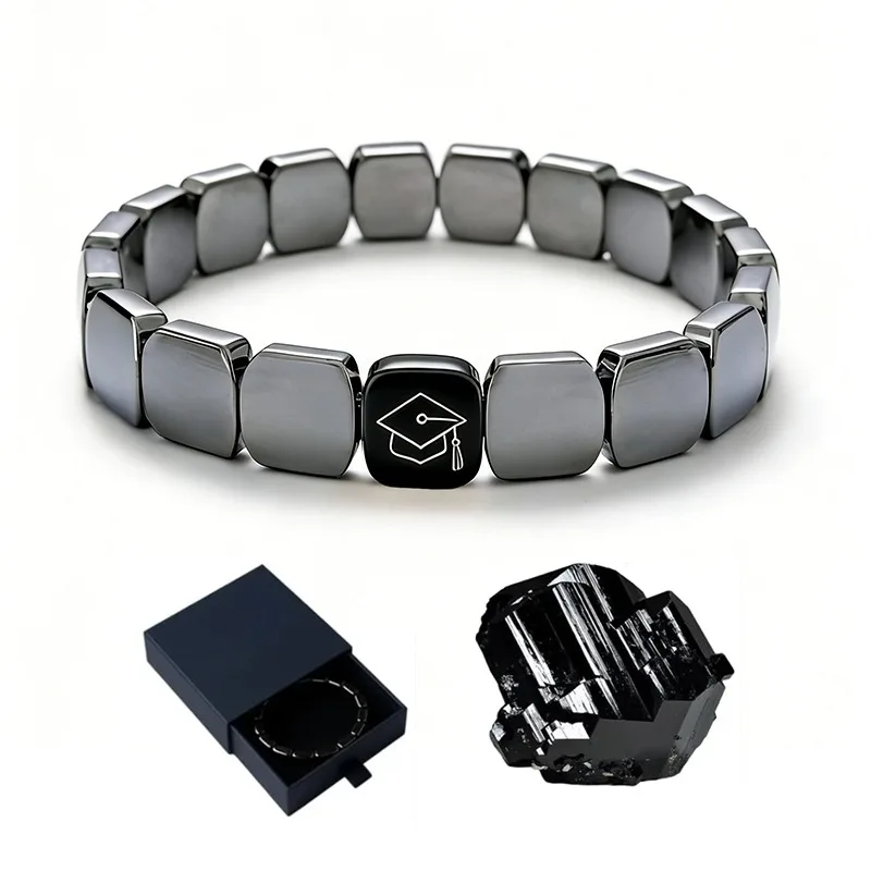 Doctoral Hat Black Gallstone Elastic Bracelet, Gifts for Classmates, Nephew Sons, Grandchildren Graduation Gifts, with gift box