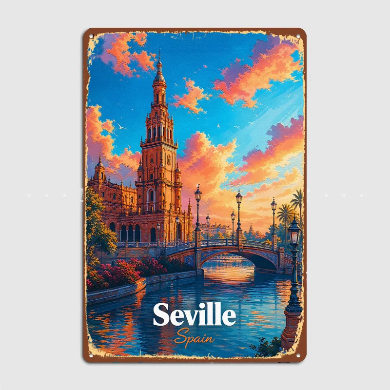 Plaza de España in Seville Travel Poster Metal Sign Life Wall Custom Bedroom Indoor Home Wall Decor Posters Room Decoration