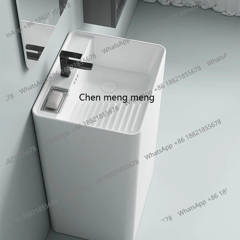 حوض عمود سيراميك نوع أرضية متكامل، حوض غسيل من نوع عمود الشرفة مع لوح فرك