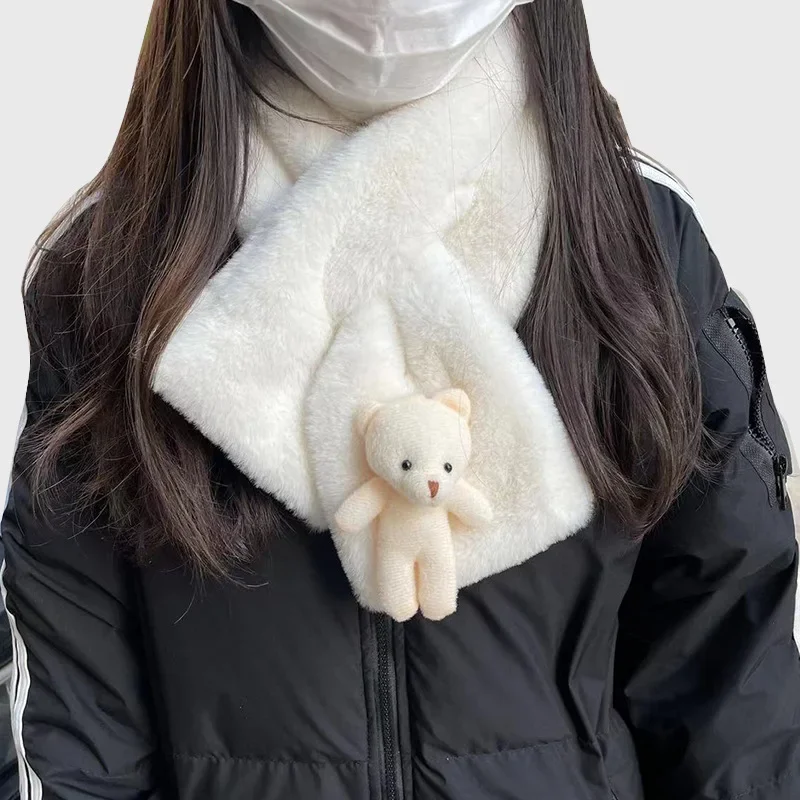 

2022 new parent-child winter cute cartoon bear plush scarf warm and thick wild cross scarf