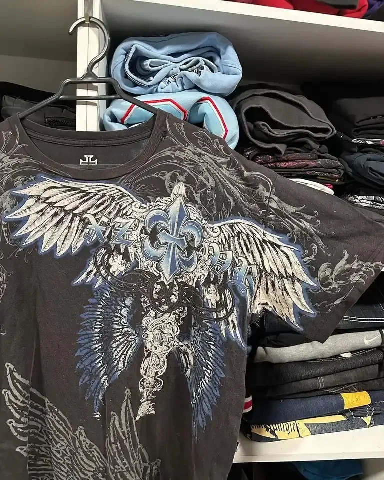 2000s Vintage Affliction T shirt New Harajuku Hip Hop Round Neck Oversized T shirt Men and Women Gothic Clothing Tops Streetwear