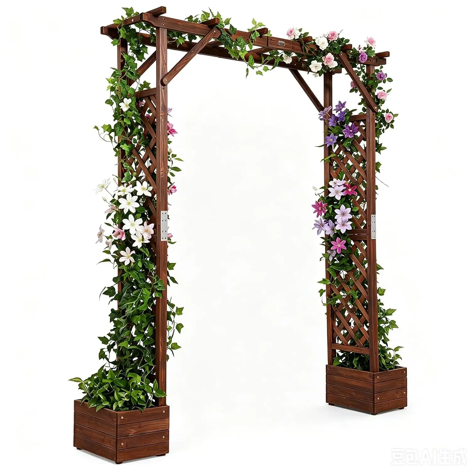 Wooden Garden Arbor with Planter, Wedding Arch for Ceremony, Wood Garden Arbour Trellis for Plant Climbing, Pergola, Customized