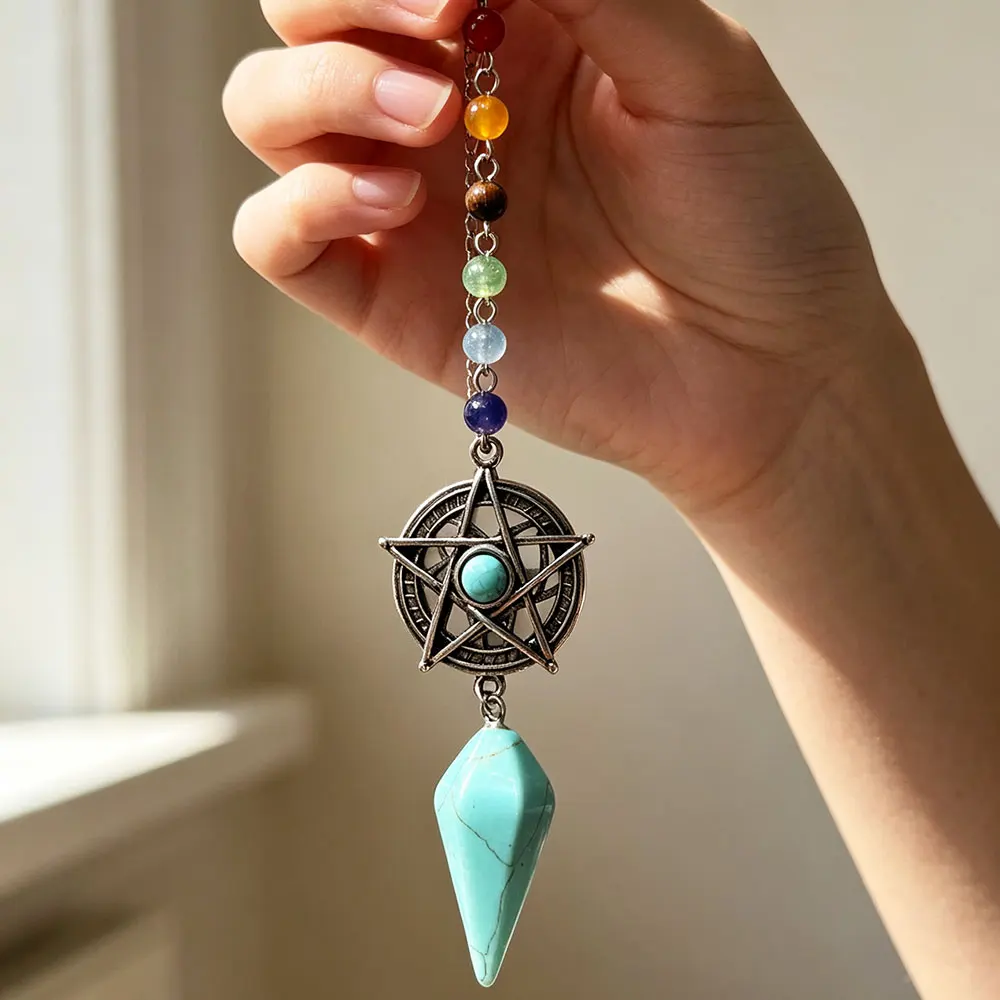 Natural Stone Pendant Pendulum for Divination Answers Pentacle Charms Amethysts Clear Quartz Witch Spiritual  Pendulos X465