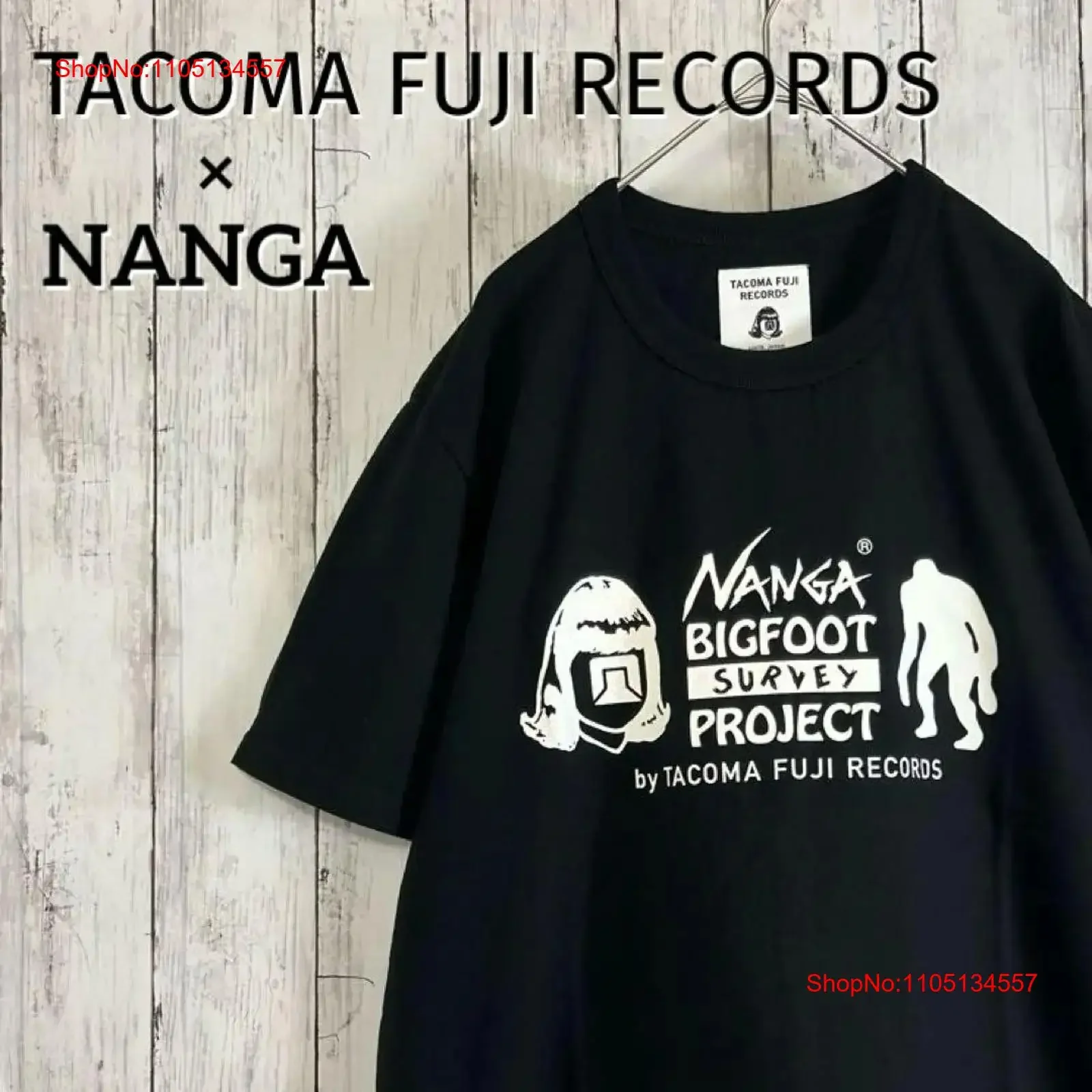 Tacoma Fuji Records NANGA Collaboration T Shirt Black Bigfoot Survey New vintage Washed Stylish homme Slightly Soft Versatile