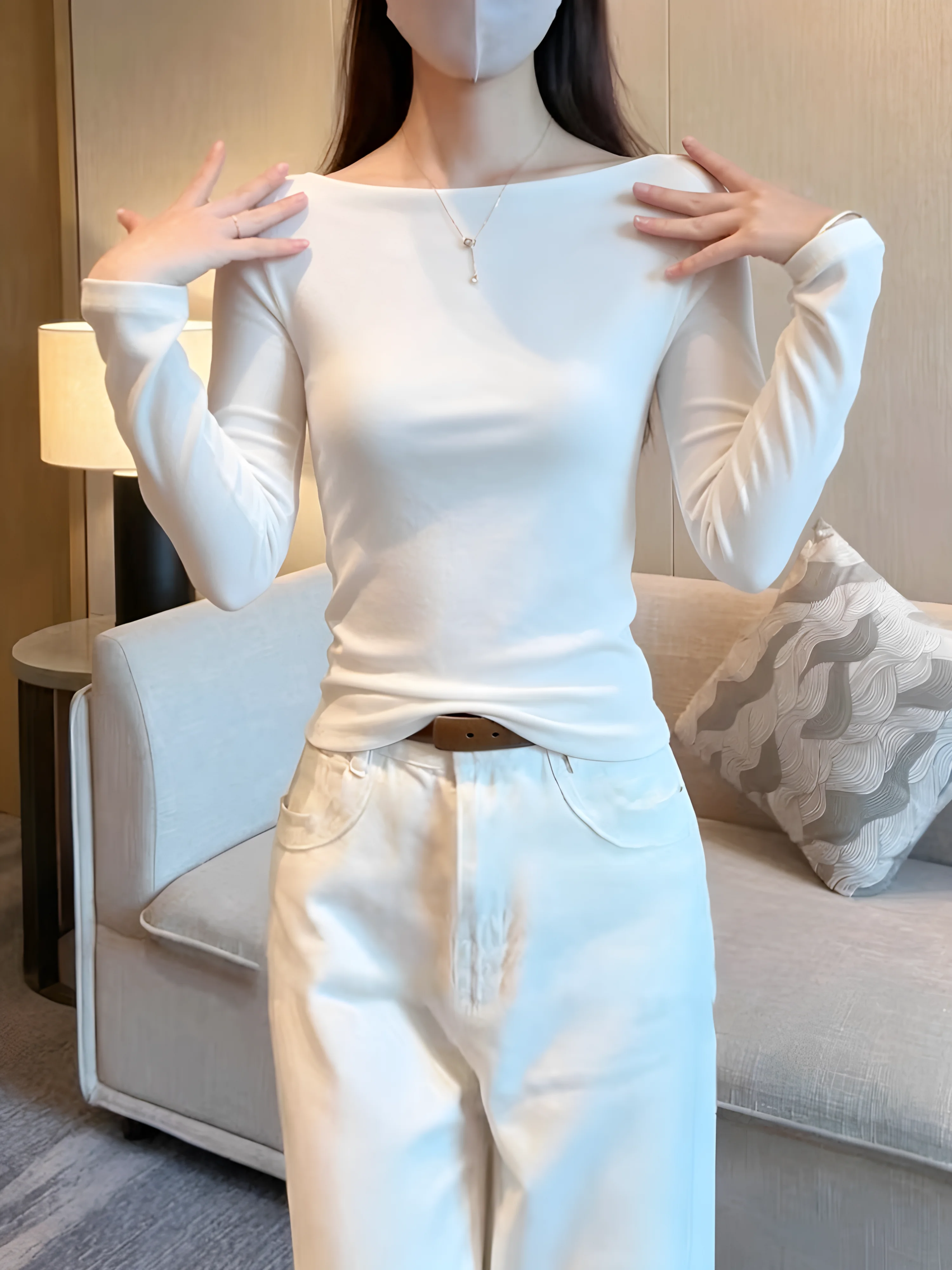 Slim Fit Long Sleeve Base Shirt Women's Spring Autumn New Large Size Fat M outside Wear Inner Match T-Shirt Top Commute Style